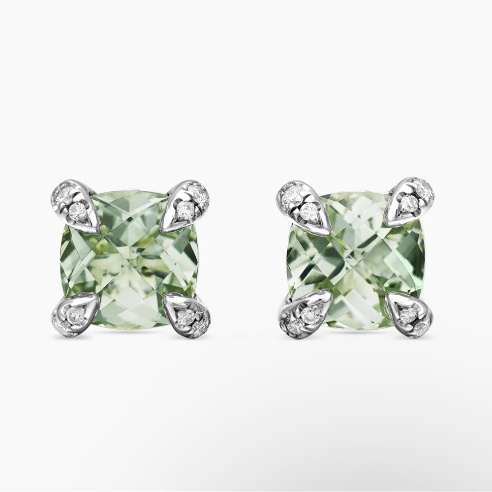 David Yurman Petite Chatelaine Diamond & Prasiolite Stud Earrings New